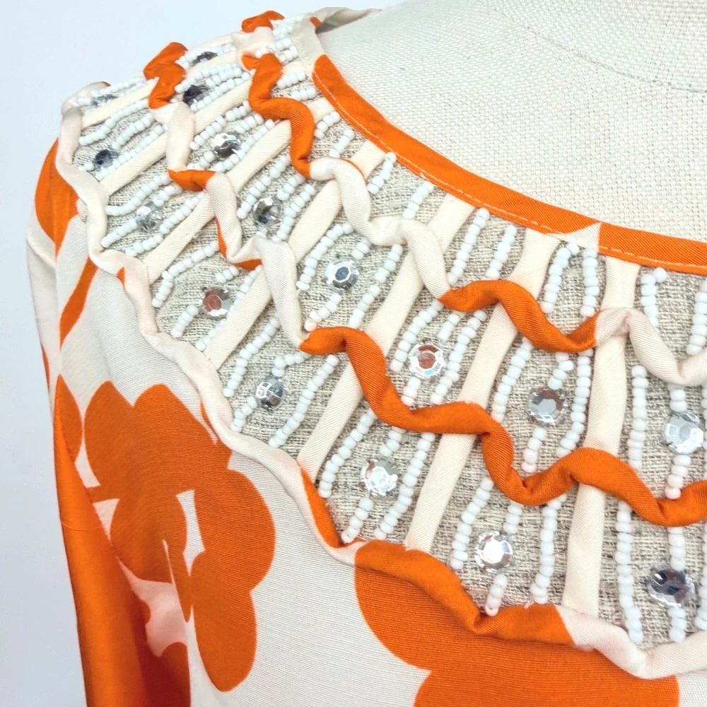 Tory Burch White and Orange Floral Mini Dress